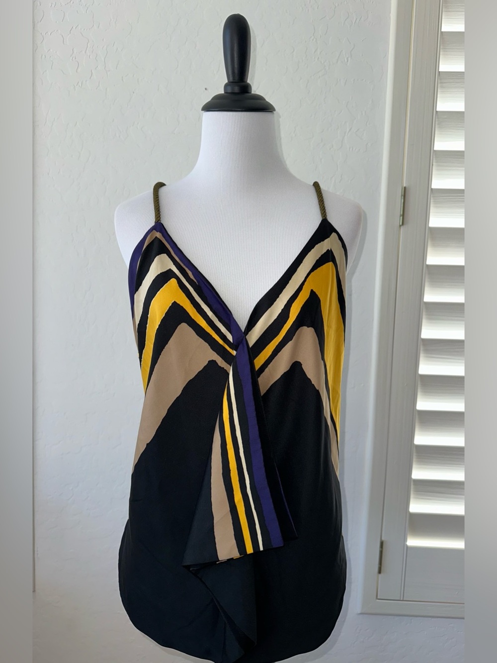 RACHEL ROY SIZE XL~SILK LOOK GOLD ASYMMETRICAL V-NECK DRAPE CAMISOLE TANK TOP~